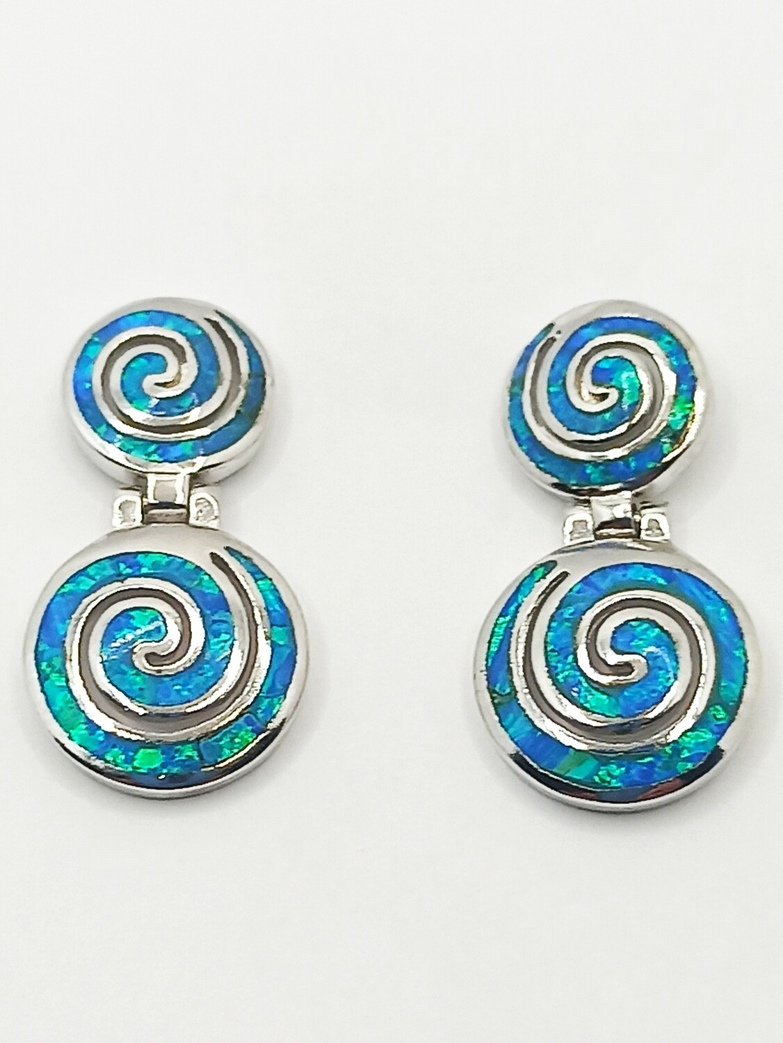 Silver 925 Opal blue double Meandros stud earrings