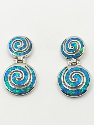 Silver 925 Opal blue double Meandros stud earrings