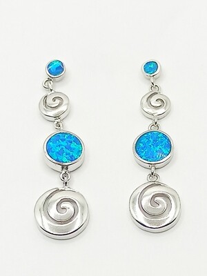 Silver 925  Opal blue long spiral Greek stud earrings