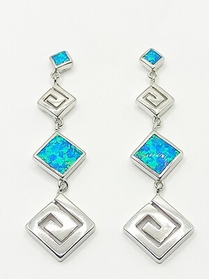 Silver 925 Opal blue long Meandros stud earrings