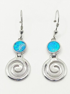 Silver 925 Opal blue spiral Meandros hook earrings