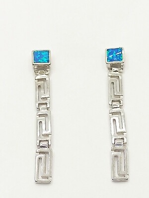 Silver 925 Opal blue line Meandros stud earrings