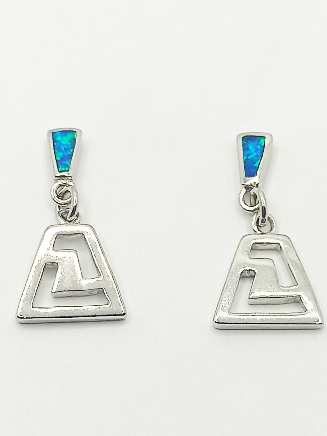 Silver 925  Opal blue Meandros Greek stud earrings