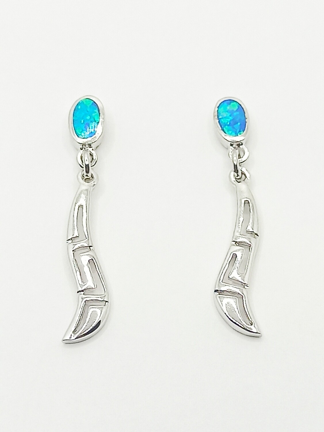 Silver 925 Opal blue Meandros Greek stud earrings