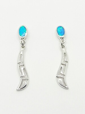 Silver 925 Opal blue Meandros Greek stud earrings