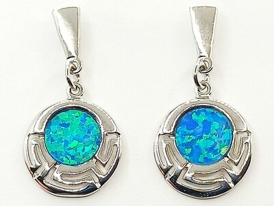 Silver 925 Opal blue Meandros Greek stud earrings