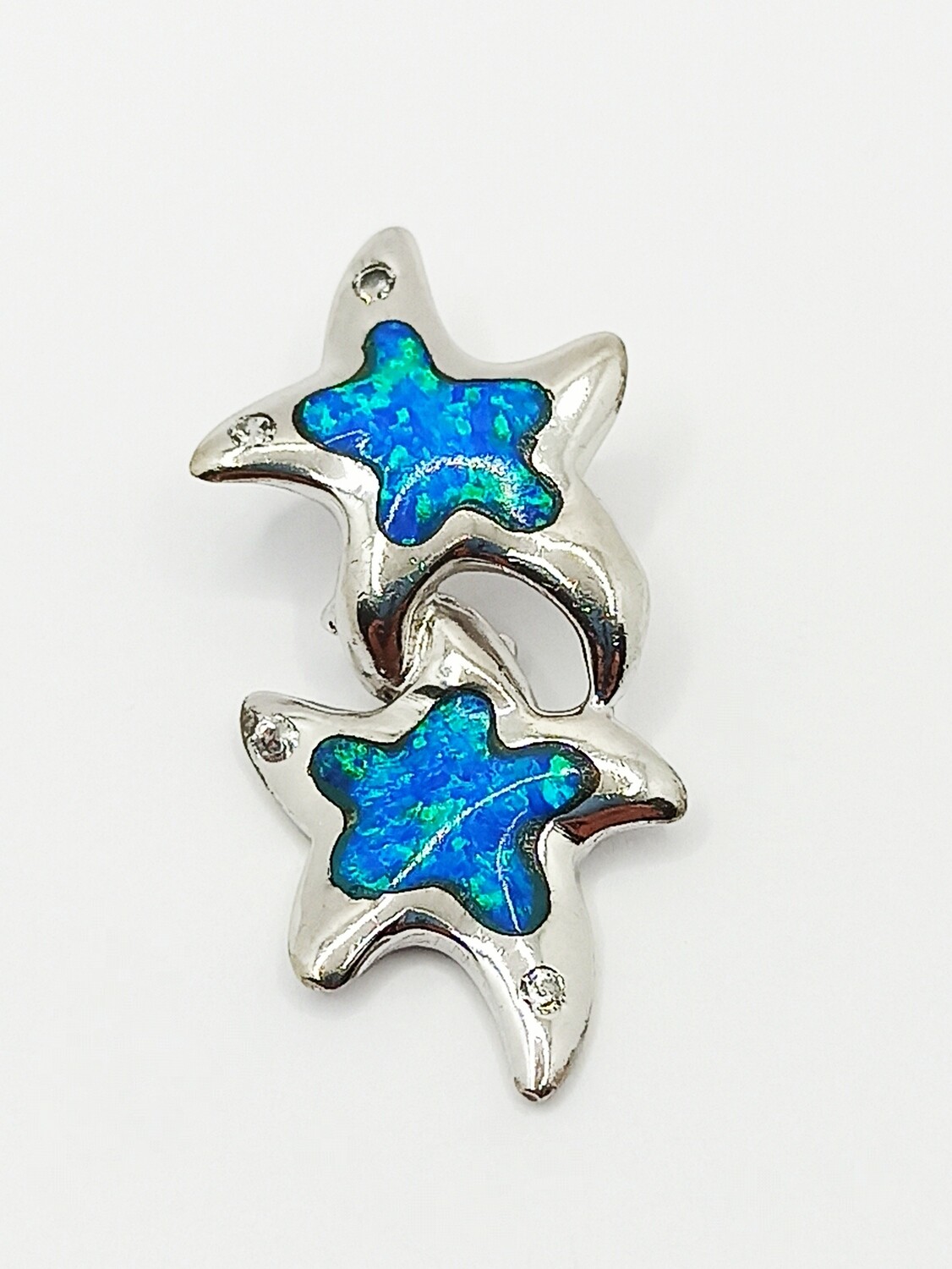 Silver 925  Opal blue double starfish pendant