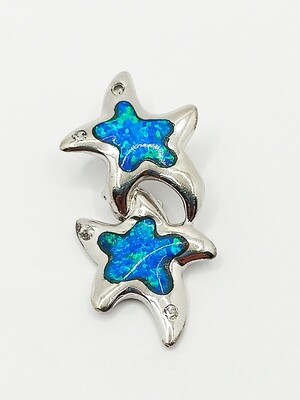 Silver 925  Opal blue double starfish pendant