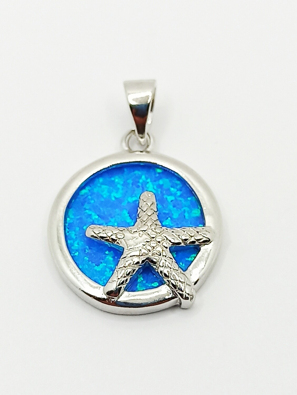 Silver 925 Opal blue round starfish pendant