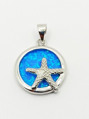 Silver 925 Opal blue round starfish pendant