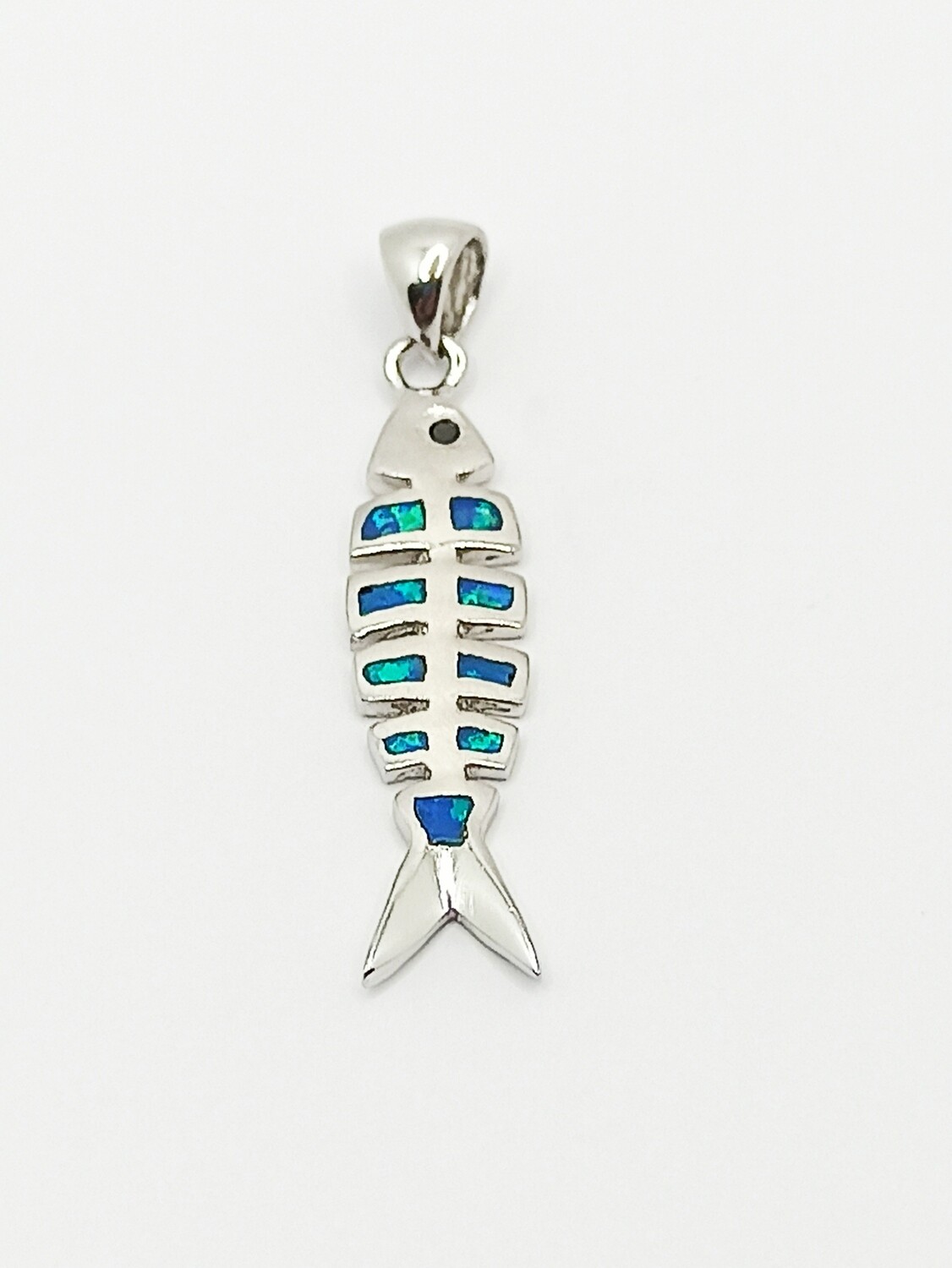 Silver 925  Opal blue fire fishbone pendant