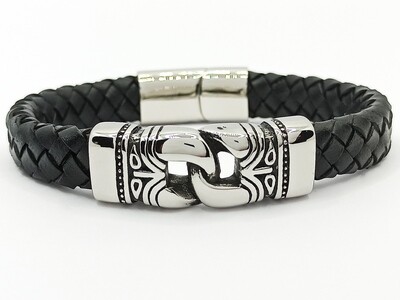 Stainless thick leather eagle claw bikers mens bracelet