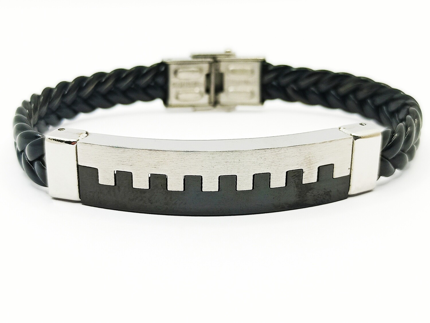 Stainless steel leather Meandros mens bracelet