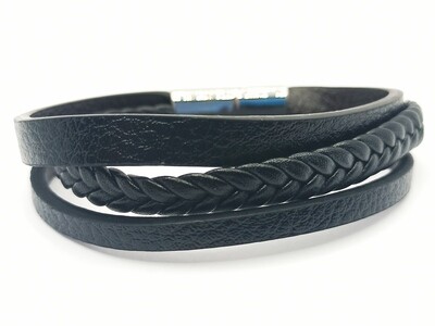 Stainless steel 3 or 5 line leather mens bracelet