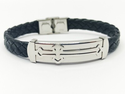 Stainless steel  leather cross mens bracelet, MODEL-COLOR-SIZE: 1-Bracelet silver steel cross​-Bracelet Length: 20.5cm