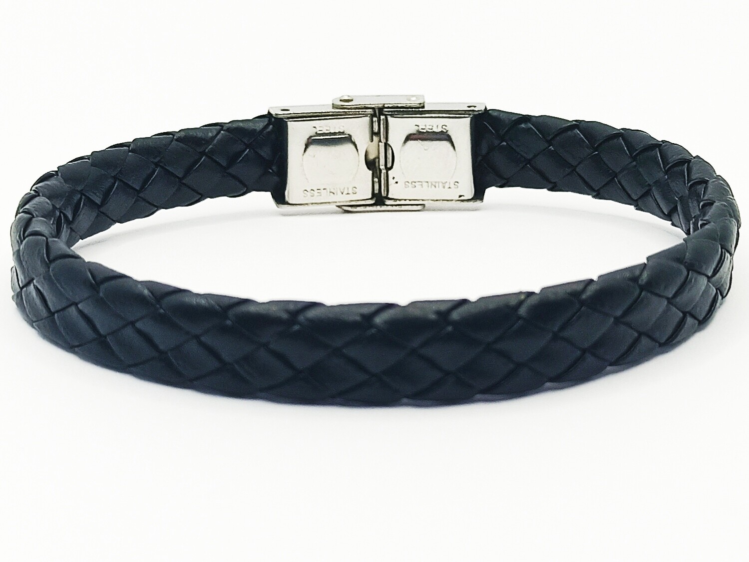 Stainless steel black leather men bracelet