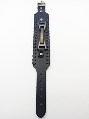 Stainless steel black thick flat leather mens bracelet