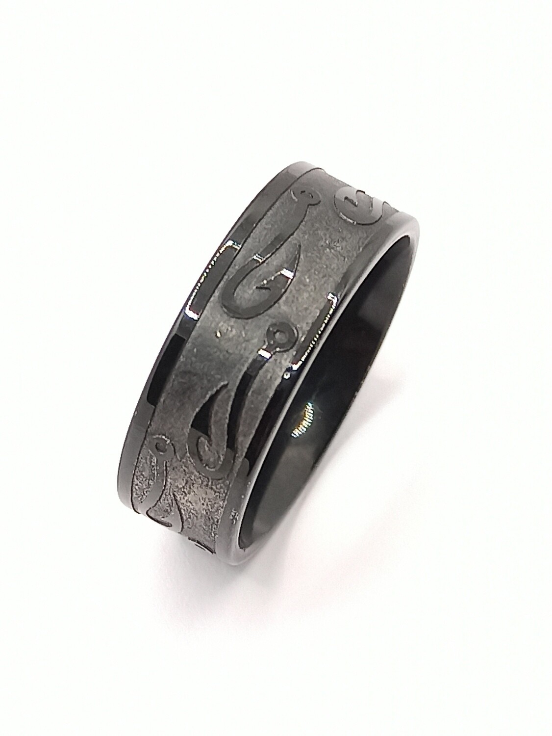 Stainless Steel black silver fish hook ring