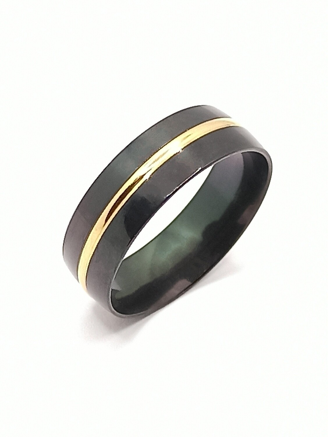 Stainless Steel black with gold line ring
