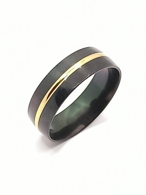 Stainless Steel black with gold line ring