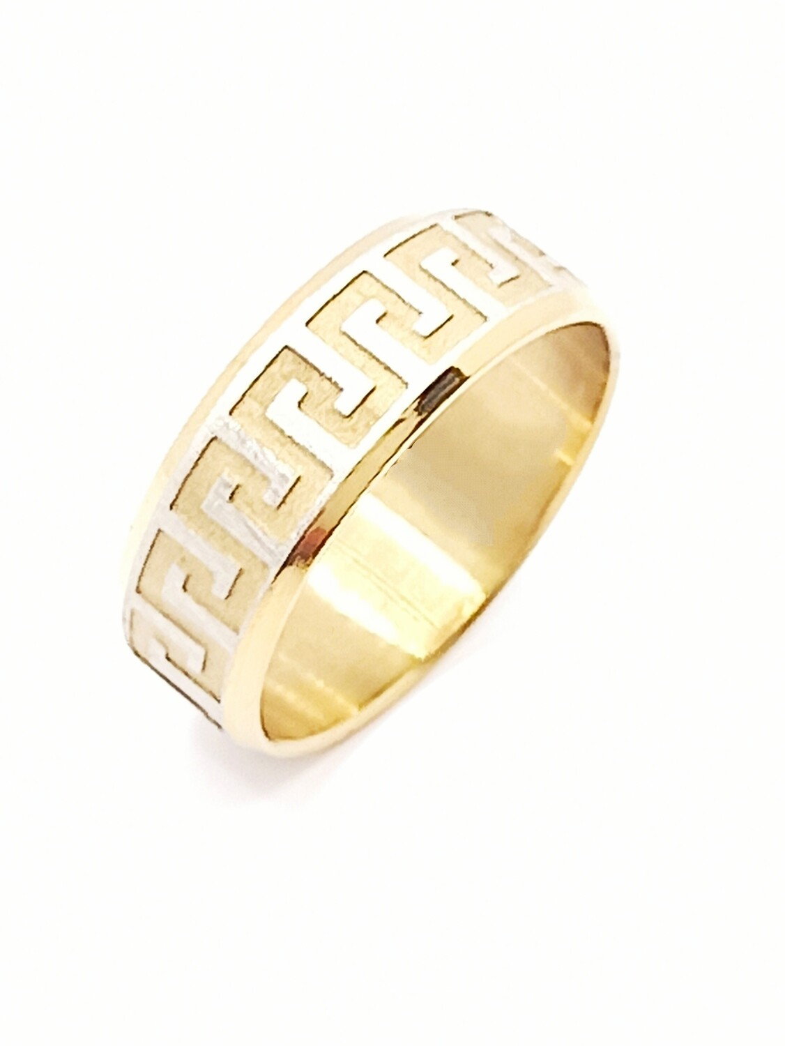 Stainless Steel wide mat gold meandros ring