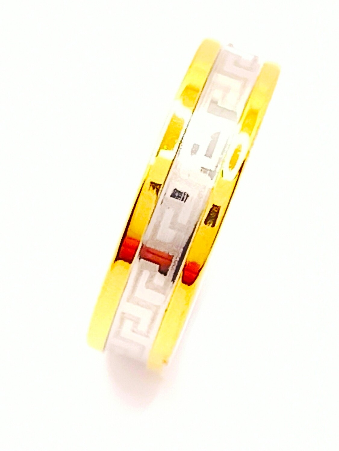 Stainless Steel gold-silver meandros ring