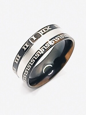 Stainless Steel black-silver wide meandros ring