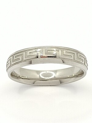 Stainless Steel silver embossed meandros ring