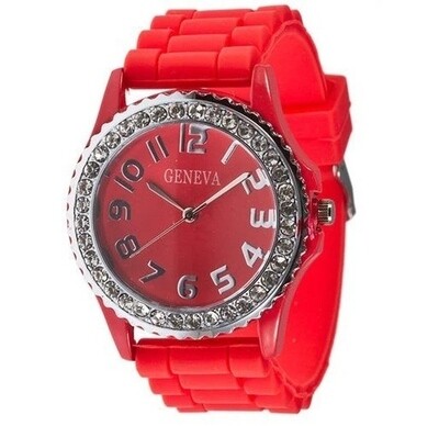 Geneva silicone wristwatch with rhihestones