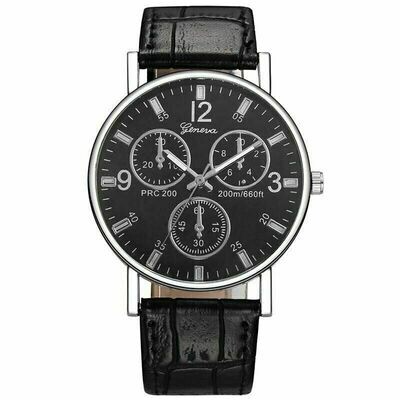 Geneva black leather wristwatch