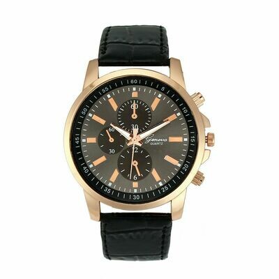 Geneva leather black and rose wristwatch