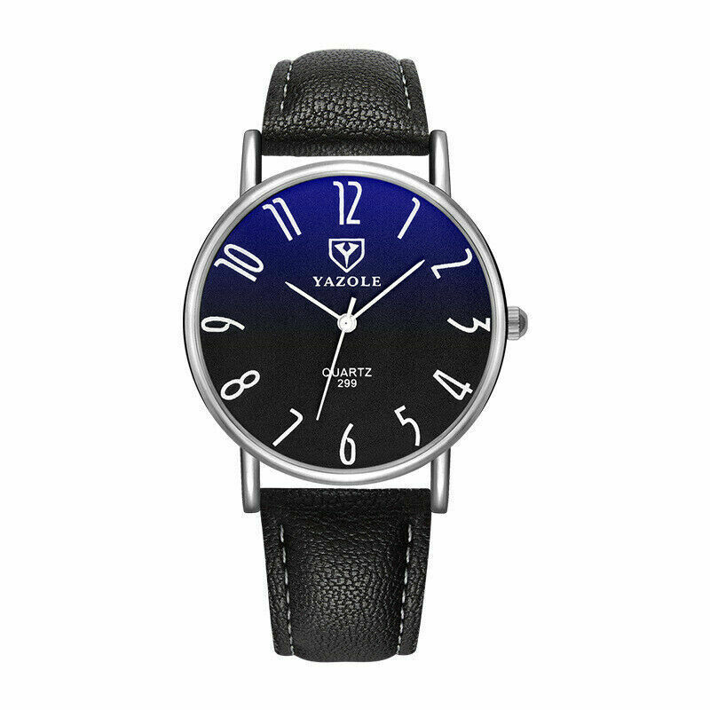 YAZOLE mens leather wristwatch silver color case