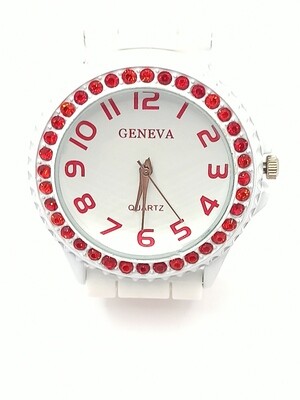 Geneva silicone wristwatch red rhihestones