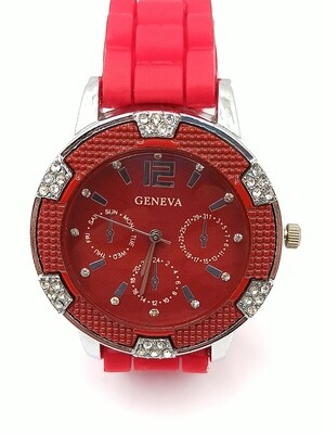 Geneva silicone wristwatch white rhihestones