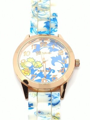 Geneva floral rose color case wristwatch