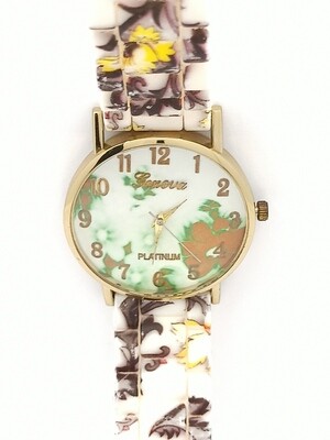 Geneva floral gold color case wristwatch