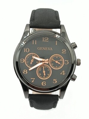 Geneva black suede leather wristwatch