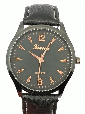 Geneva black or brown suede leather wristwatch