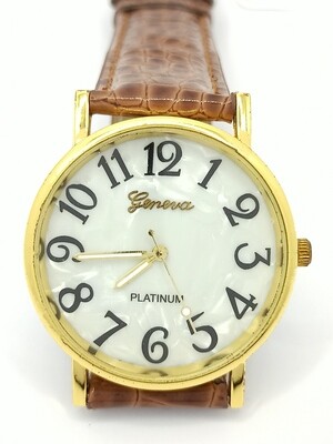 Geneva leather fildisi face wristwatch
