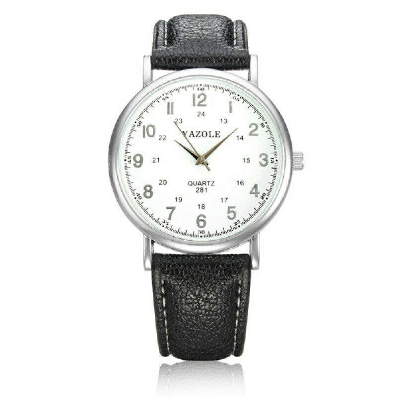 YAZOLE leather wristwatch black and silver