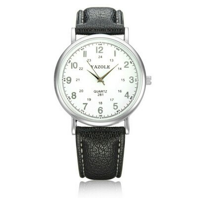 YAZOLE leather wristwatch black and silver