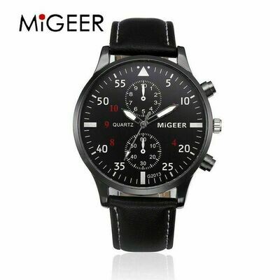MIGEER leather wristwatch black color