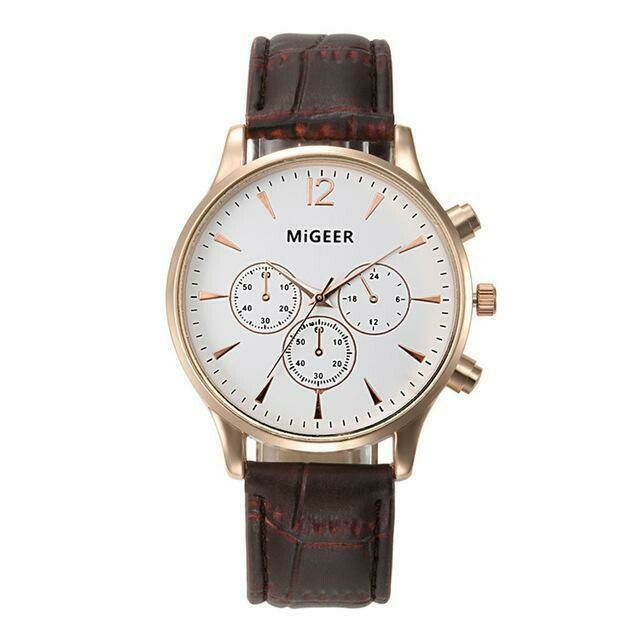 MIGEER leather wristwatch black and silver