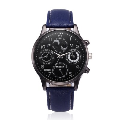 MIGEER leather wristwatch blue color