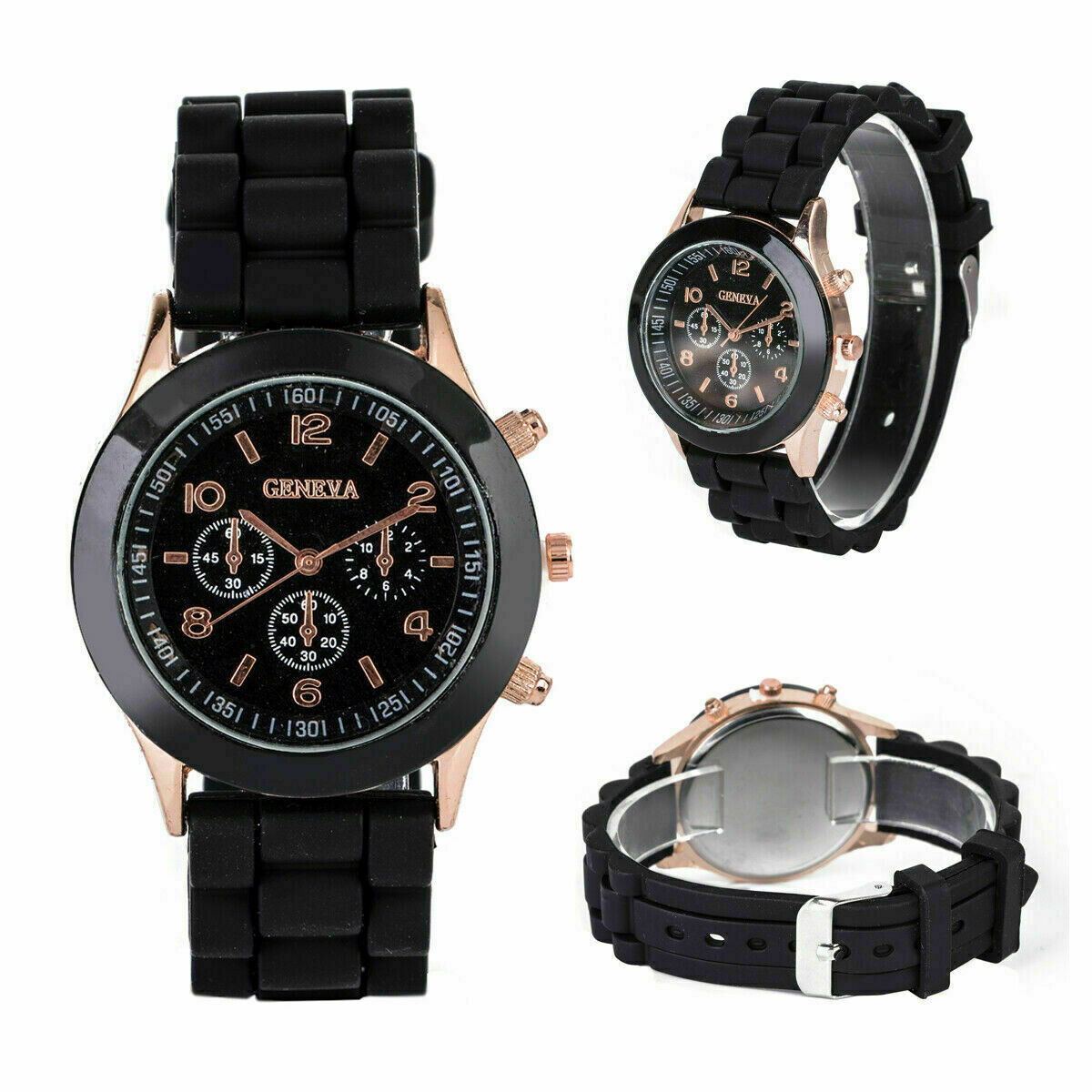 Geneva silicone rose gold case wristwatch