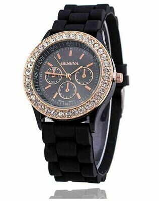 Geneva black or brown silicone wristwatch