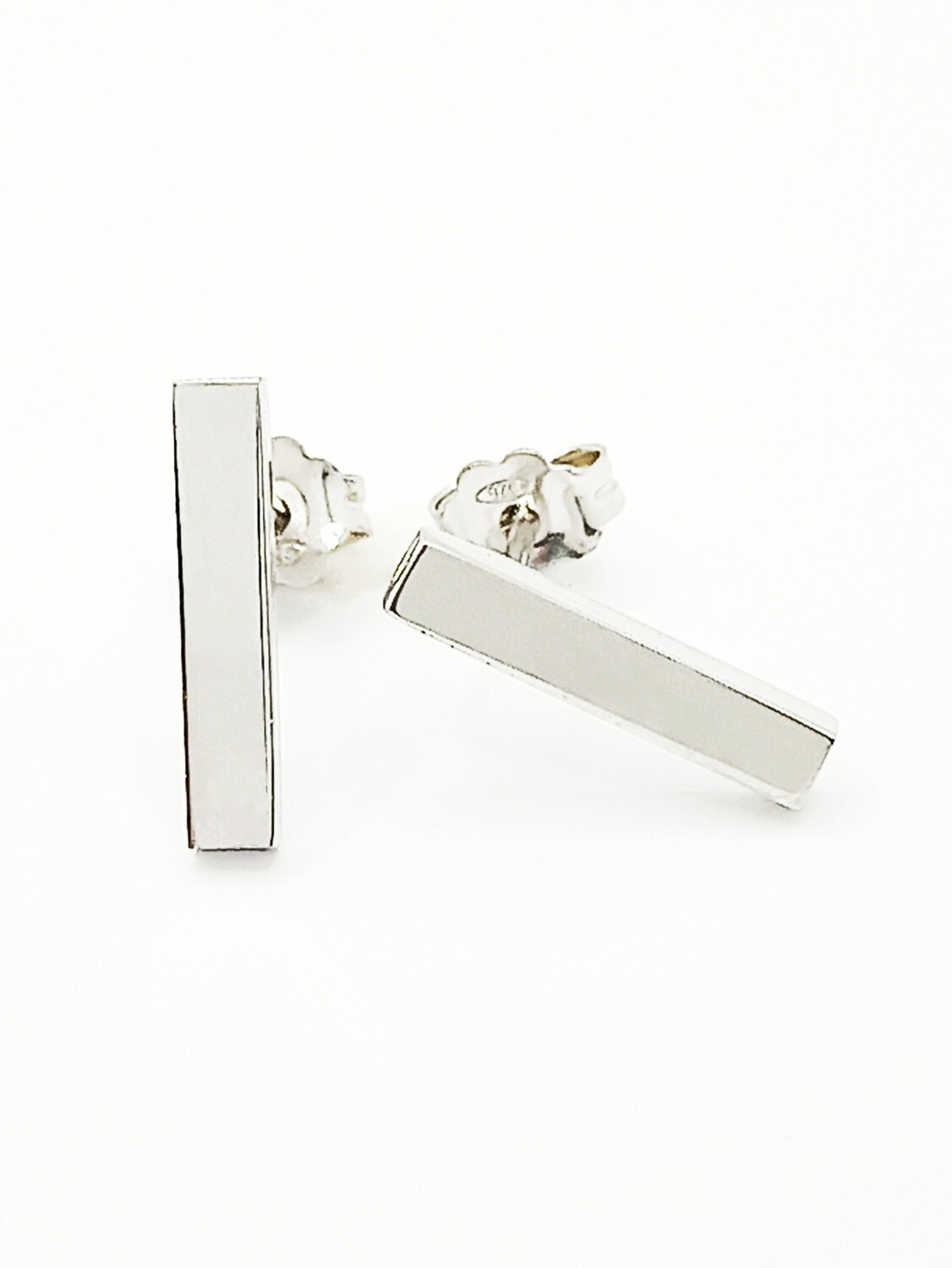 Silver 925 rectangle rod stud earrings