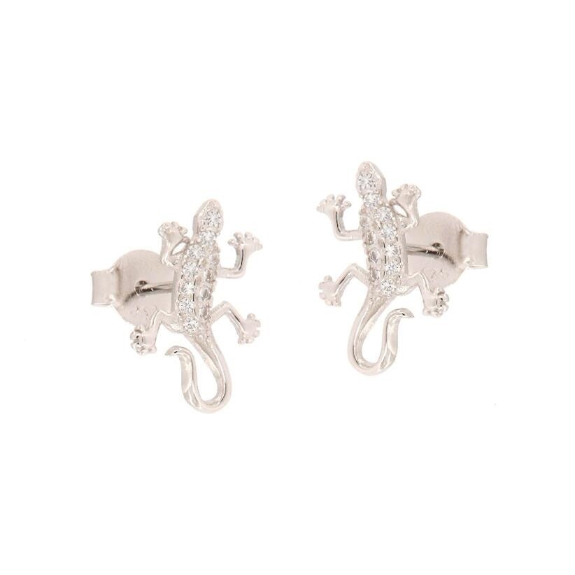 Silver 925 salamander white stone stud earrings
