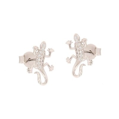 Silver 925 salamander white stone stud earrings