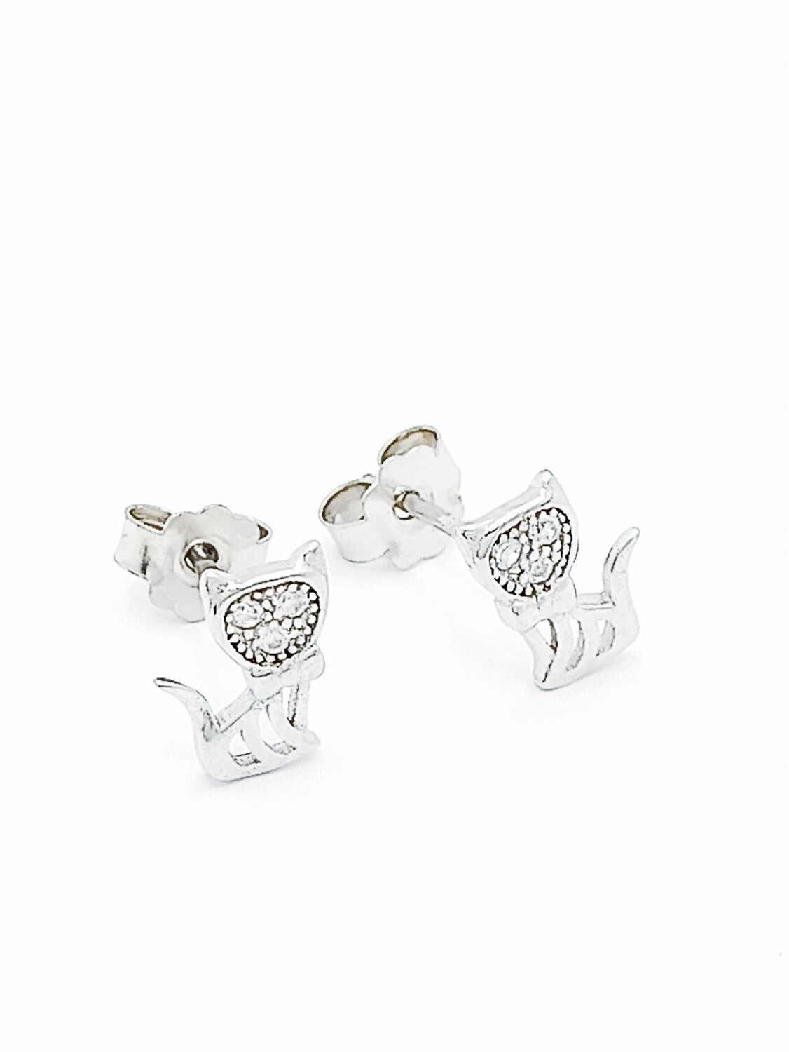Silver 925 cat white stone stud earrings
